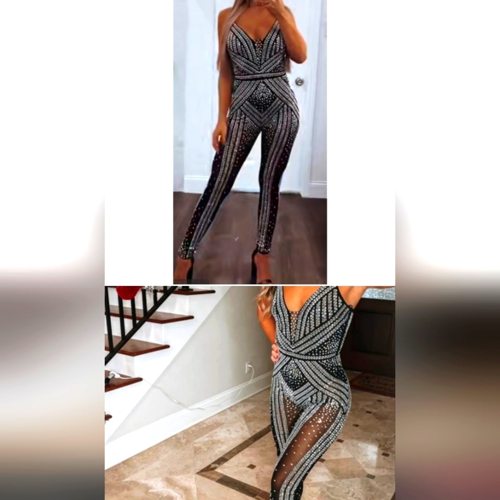 Mega Embellished rhinestone mesh jumpsuit from Akira NEW! Sz Large